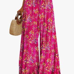 YESNO Women Summer Boho Palazzo Pants High Waist Wide Leg Floral XL